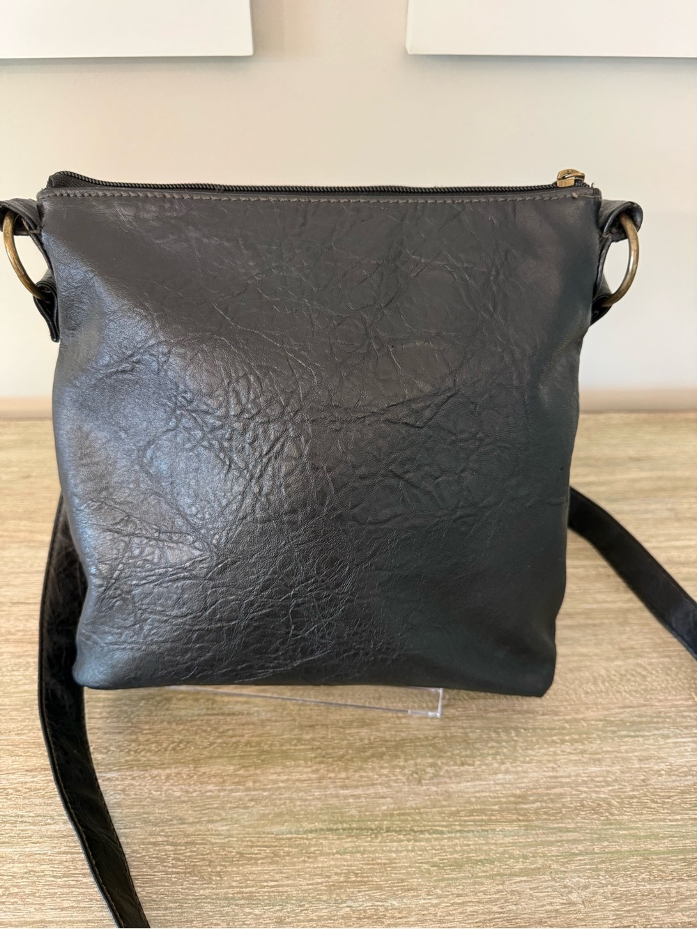 Black Faux Leather Crossbody Bag Moto Punk Grunge Goth Utility Purse - Picture 6 of 10